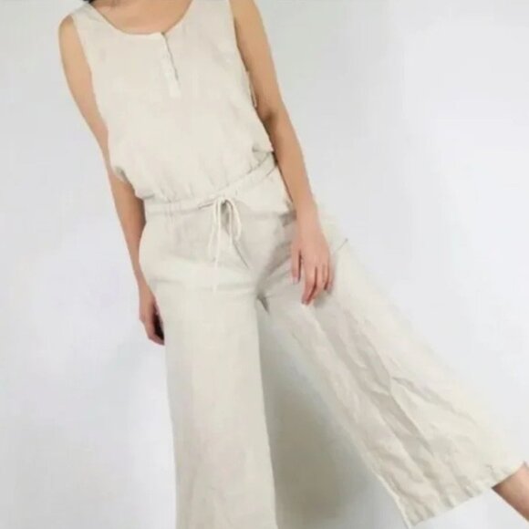 Anthropologie Cloth & Stone Linen Drawstring Wide Leg Crop Jumpsuit XS 41004 - Picture 2 of 14